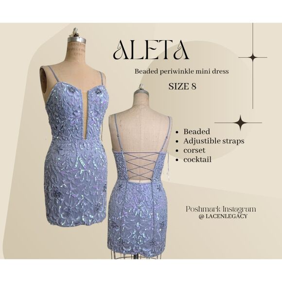Aleta Periwinkle beaded minidress - Picture 2 of 7